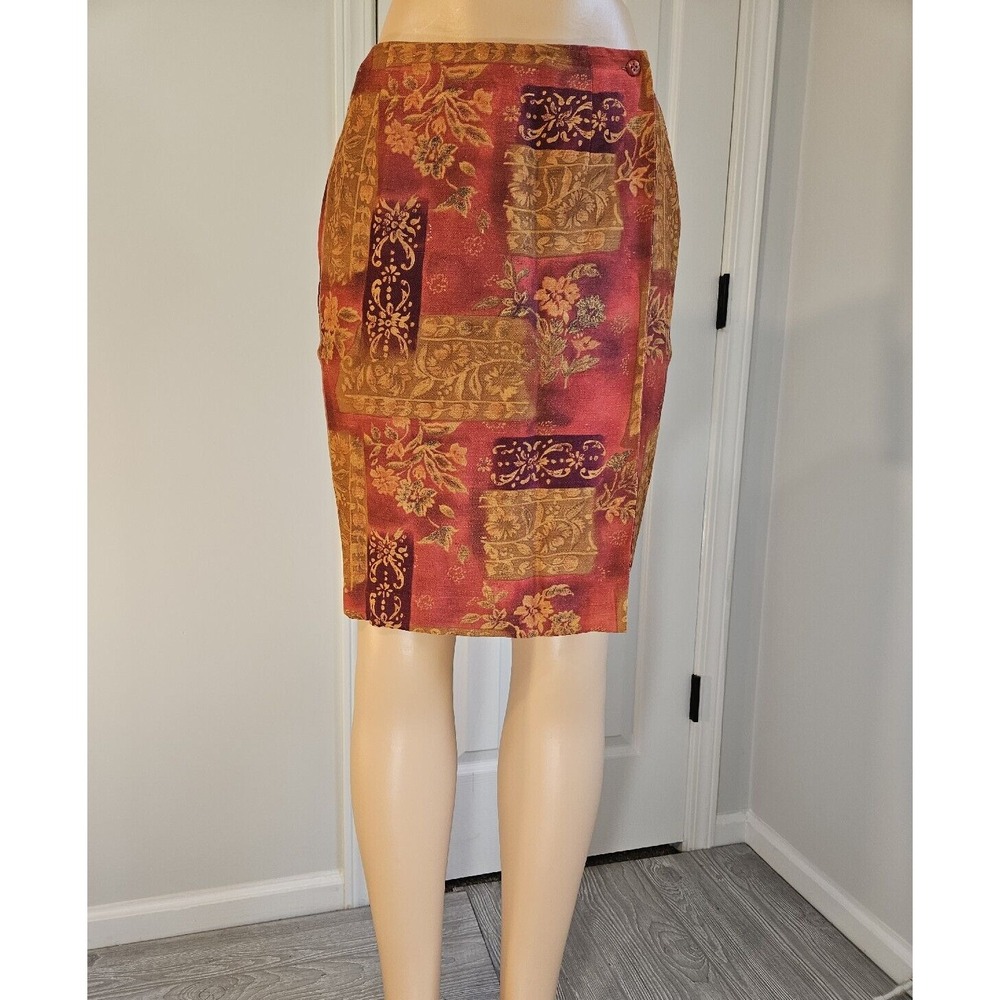 Talbots Womens Skirt 6 Silk Linen Blend Multicolor Wrap around Lined